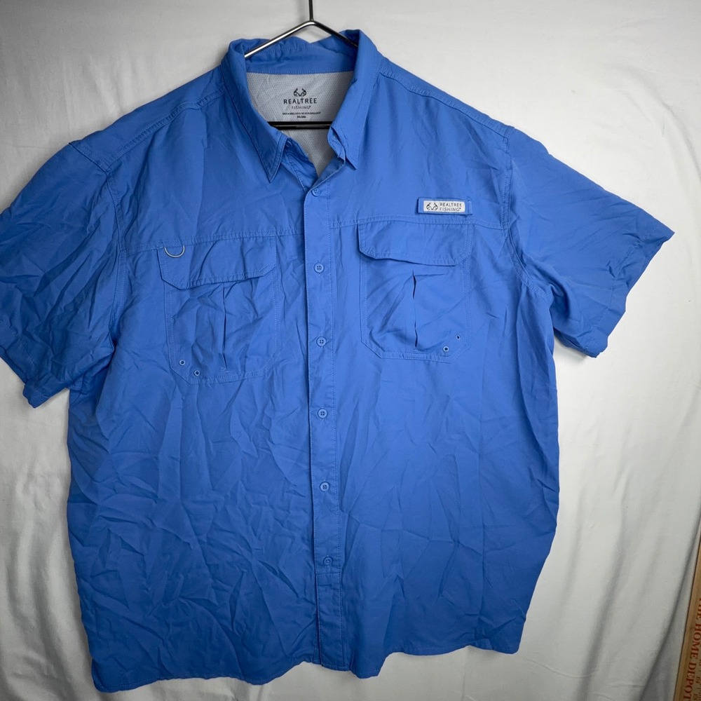 Realtree Fishing Shirt 2XL Blue Short Sleeve Ventilated Button Down Mens
